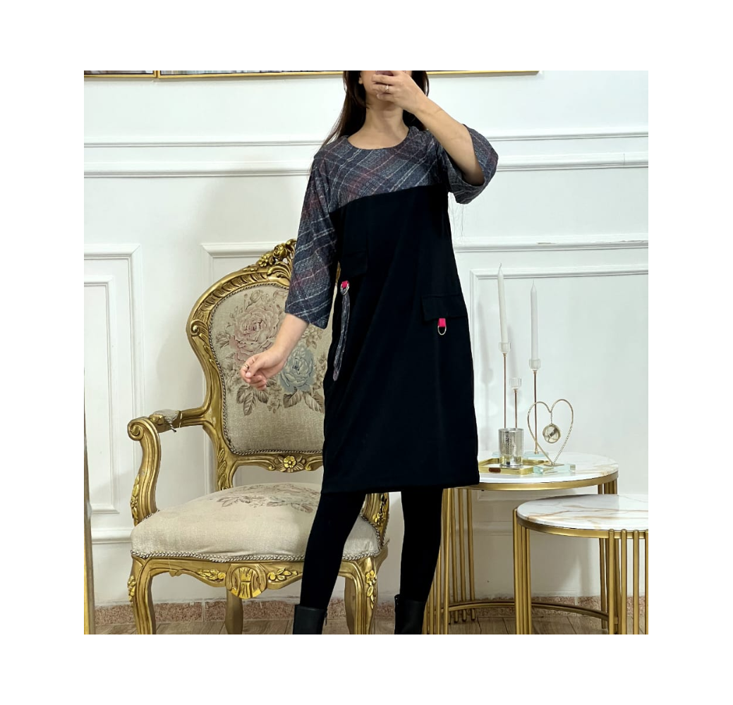 Robe Courte Femme Noir et Grise – Pivoine House Of Creation