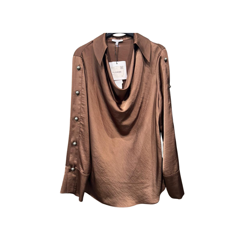 Chemise marron avec boutons en soie