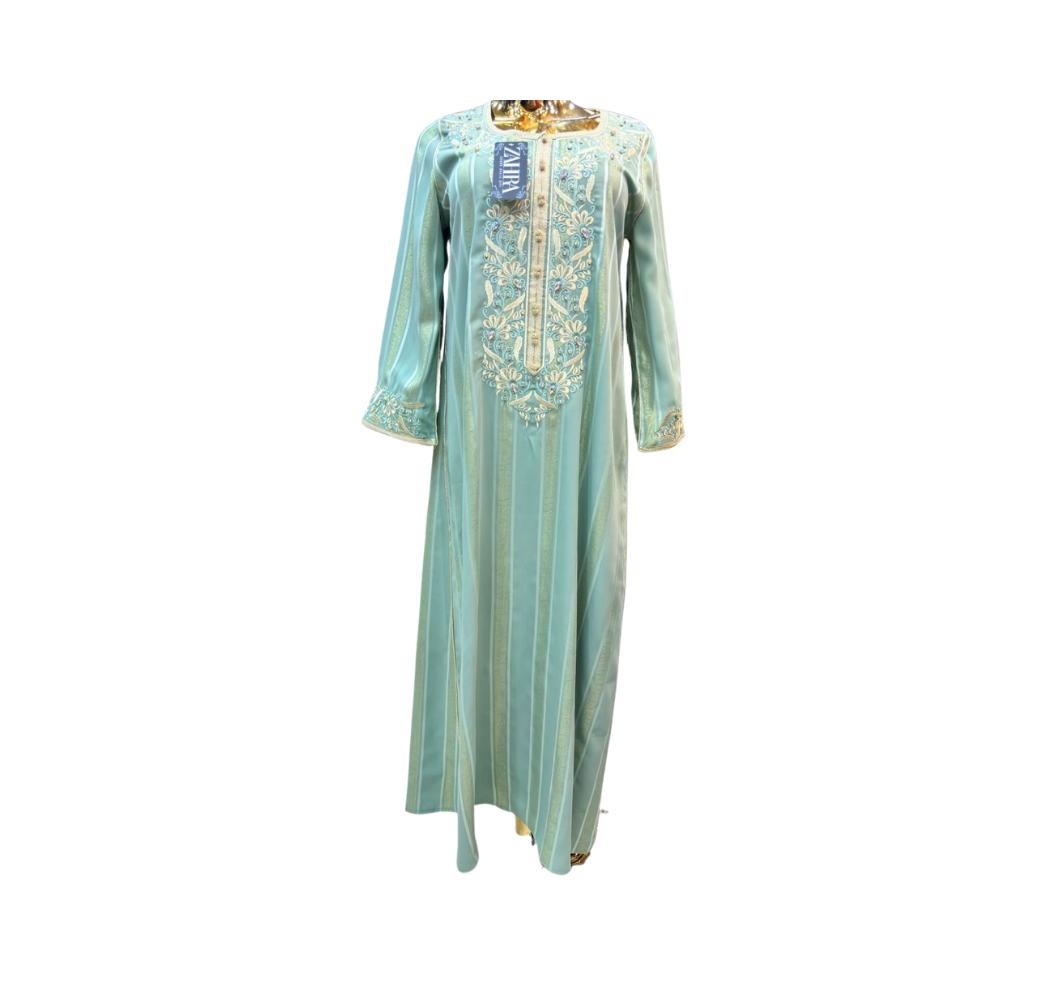 Robe d'hôtesse style traditionnel vert et beige