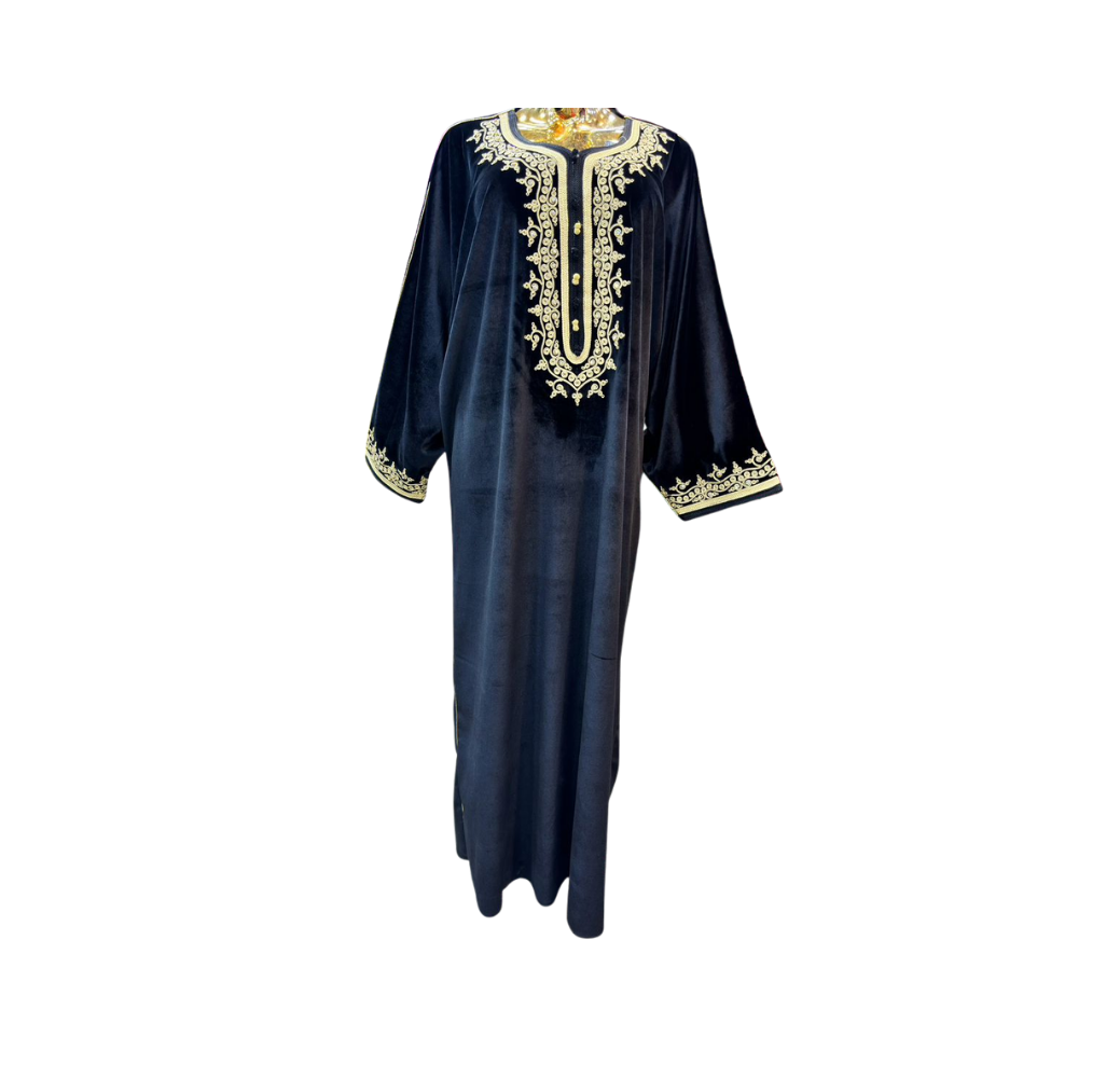Robe d’hôtesse Noir style Arabesque avec Broderie