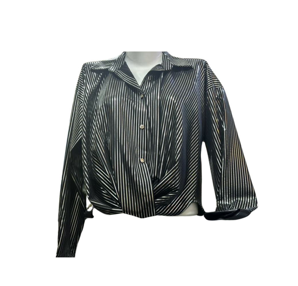 Chemisier femme noir à rayures 