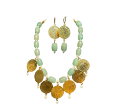 Pierre d’agate et perles Louiz avec motif plaqué or