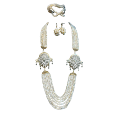 Ensemble en perles authentiques avec motif plaqué or et argent