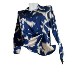 Chemisier Femme Beige et bleu nuit Imprimé