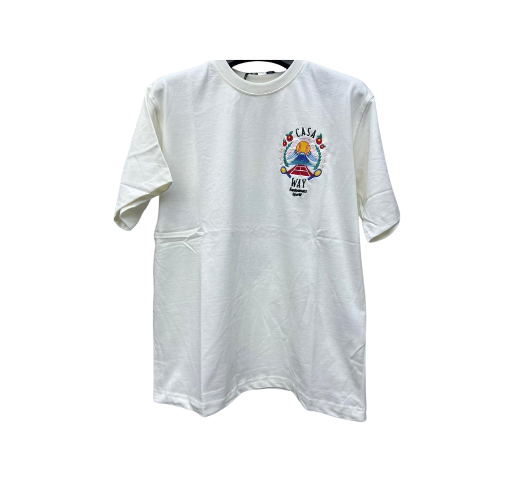 T-shirt Blanc Demi-Manches à Motif Moderne