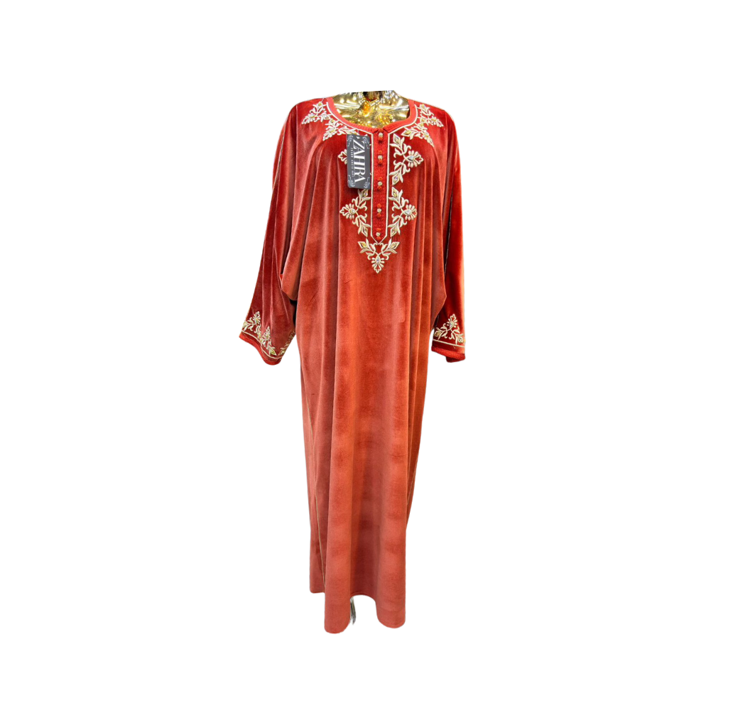 Robe d'intérieure orange style arabesque avec broderie