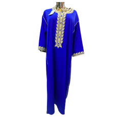 Robe d'hôtesse bleu style arabesque avec broderie