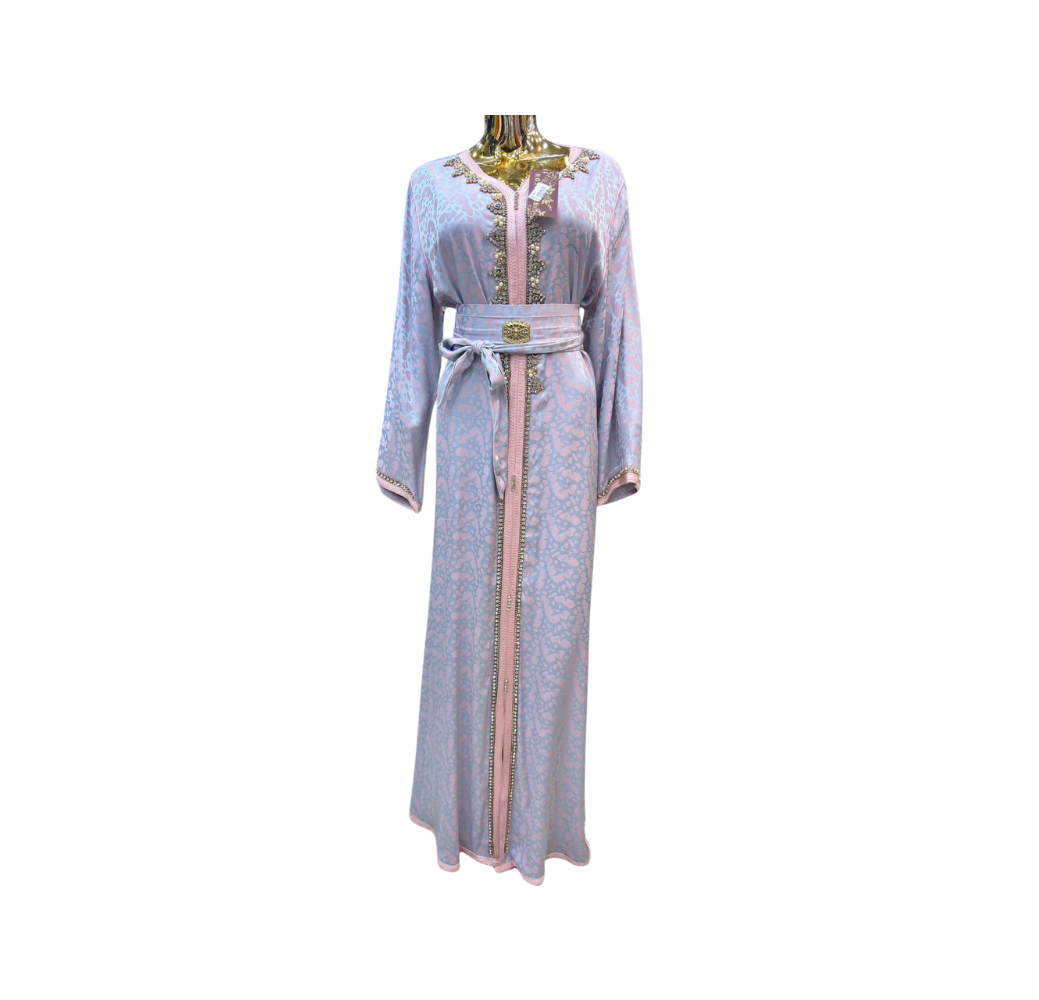 Robe d'hôtesse royale style caftan rose et violet
