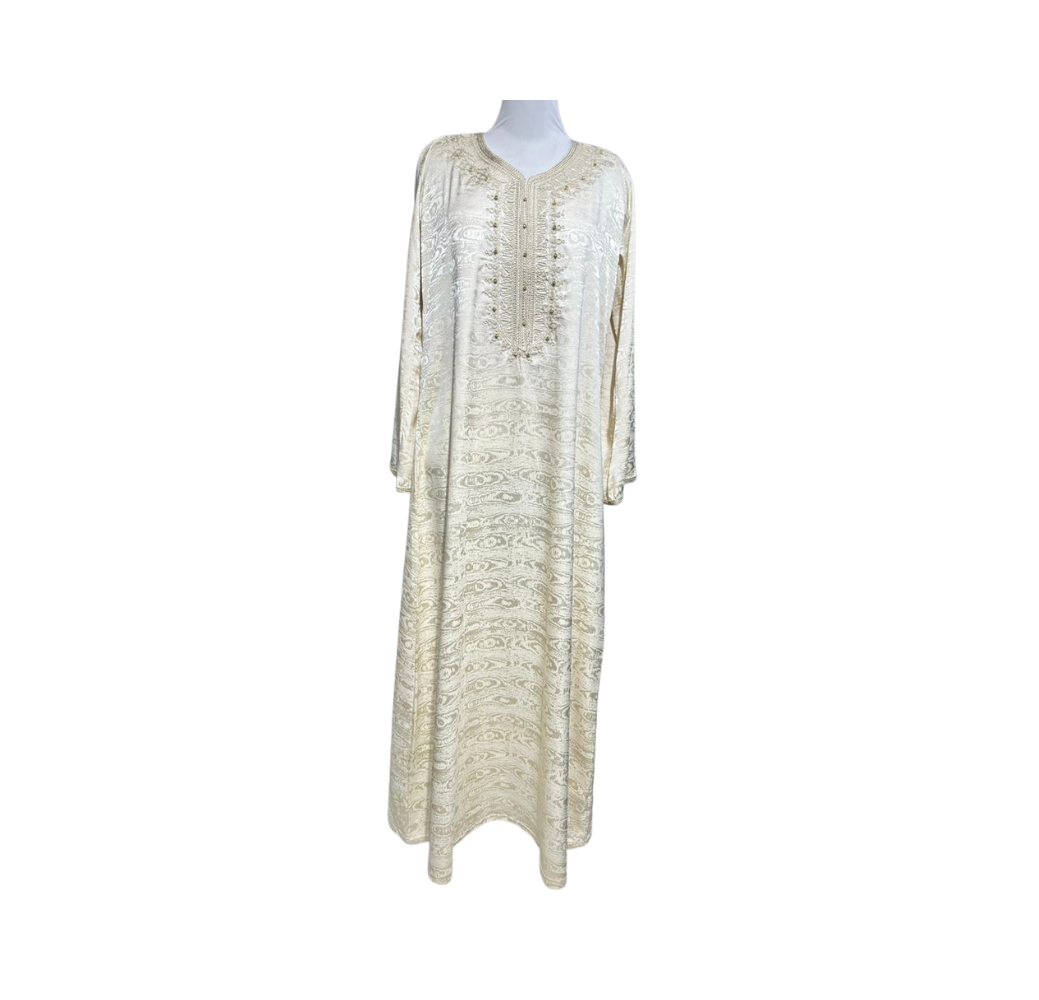 Robe style tunisien beige avec broderie