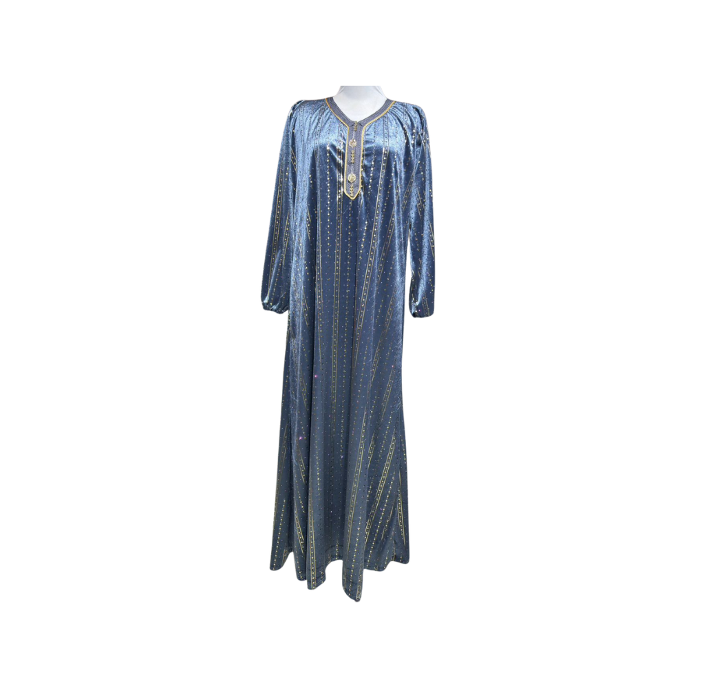 Robe d'intérieur bleu et doré avec boutons