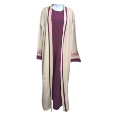Ensemble deux pièces hijab avec abaya rose et beige