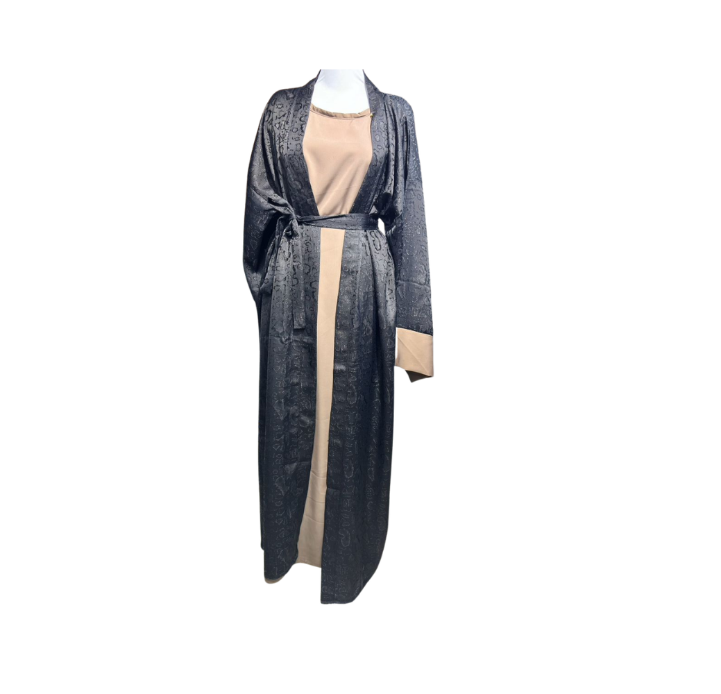 Ensemble deux pièces hijab avec abaya noir et beige