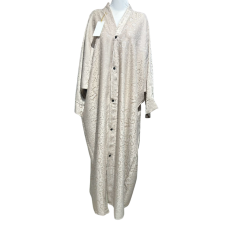 Abaya longue beige avec motif imprimé et boutons