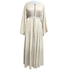 Hijab long beige avec fermeture éclair et ceinture