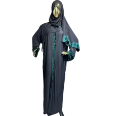 Hijab long vert et noir avec broderie et foulard