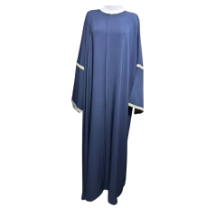 Hijab long bleu avec galon et fermeture éclair