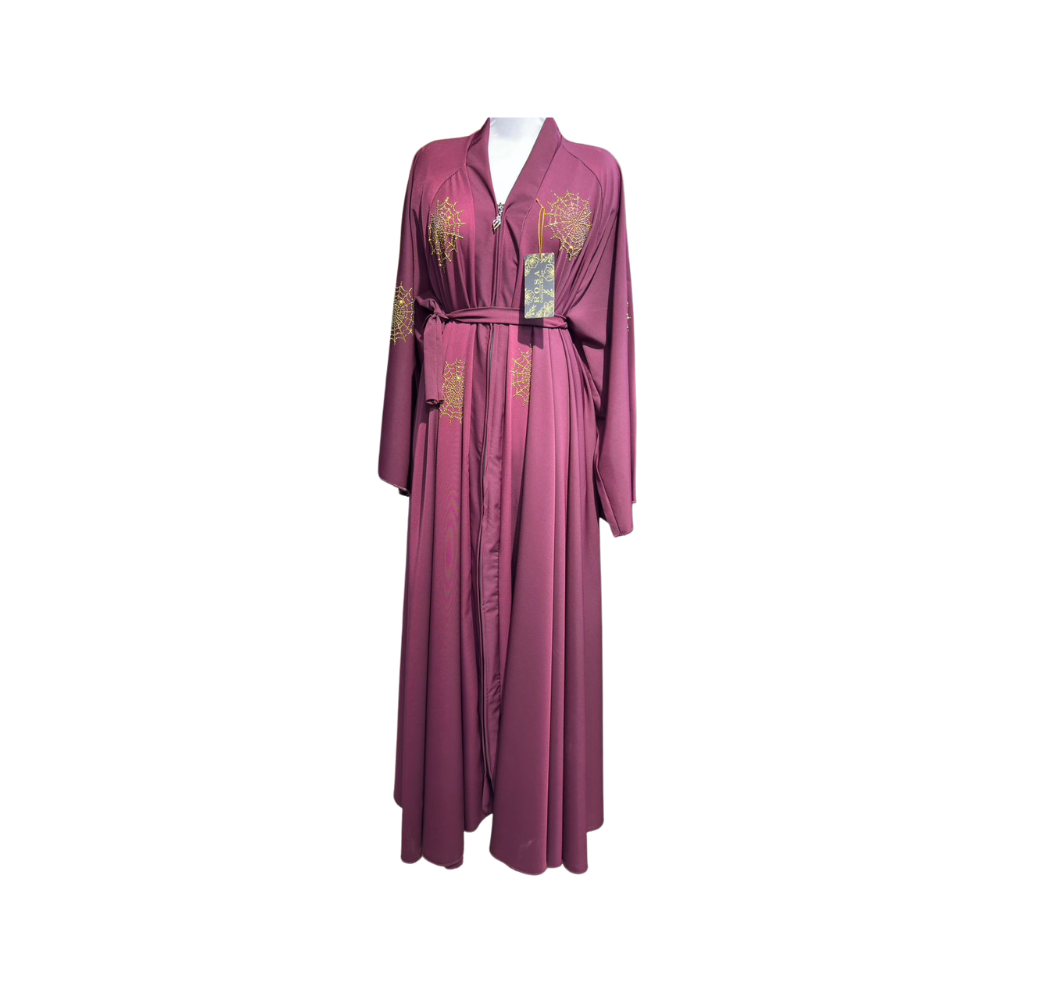 Hijab avec abaya à strass doré avec ceinture