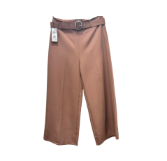 Pantalon femme large droit avec ceinture marron