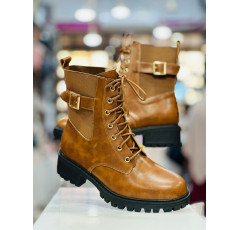 Bottines en cuir avec lacets et boucle dorée