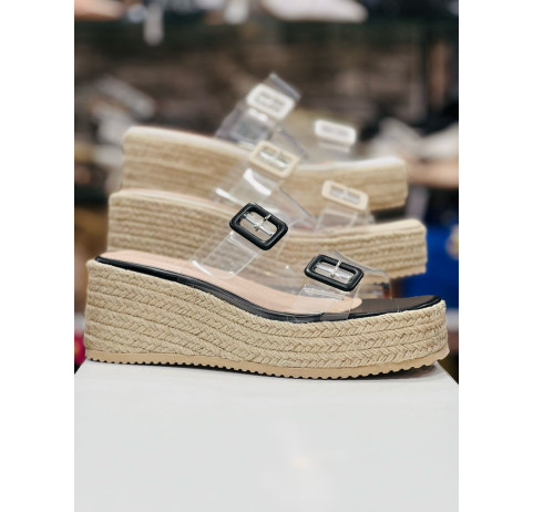 Sabot à talon compensé avec boucles pour femme