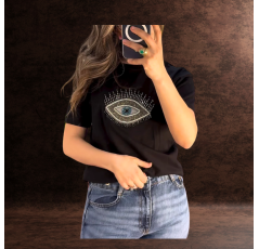 T-shirt imprimé avec strass pour femme 