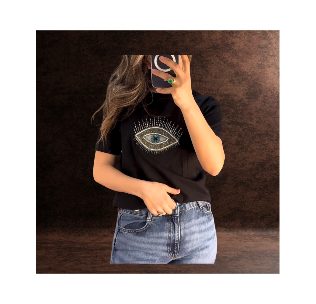 T-shirt imprimé avec strass pour femme T-shirt imprimé avec strass pour femme