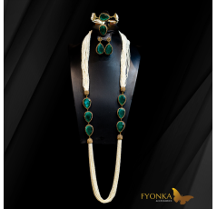 Parure en Joher indien hor - motif en bronze plaqué or - pierre en cristal