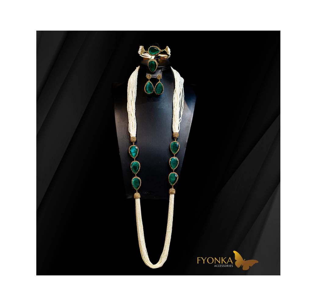 Parure en Joher indien hor - motif en bronze plaqué or - pierre en cristal
