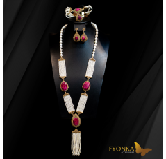 Parure en Joher indien hor - motif en bronze plaqué or - Pierre d'Agate du Yémen