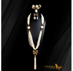 Parure en Joher indien hor - motif en bronze  plaqué or -  perles naturelles