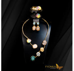 Parure en bronze plaqué or - Pierre d'Agate