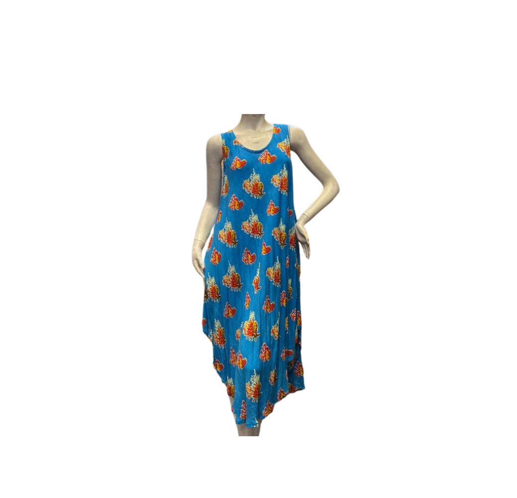 Robe Jebba bleu sans manches à motifs rouge
