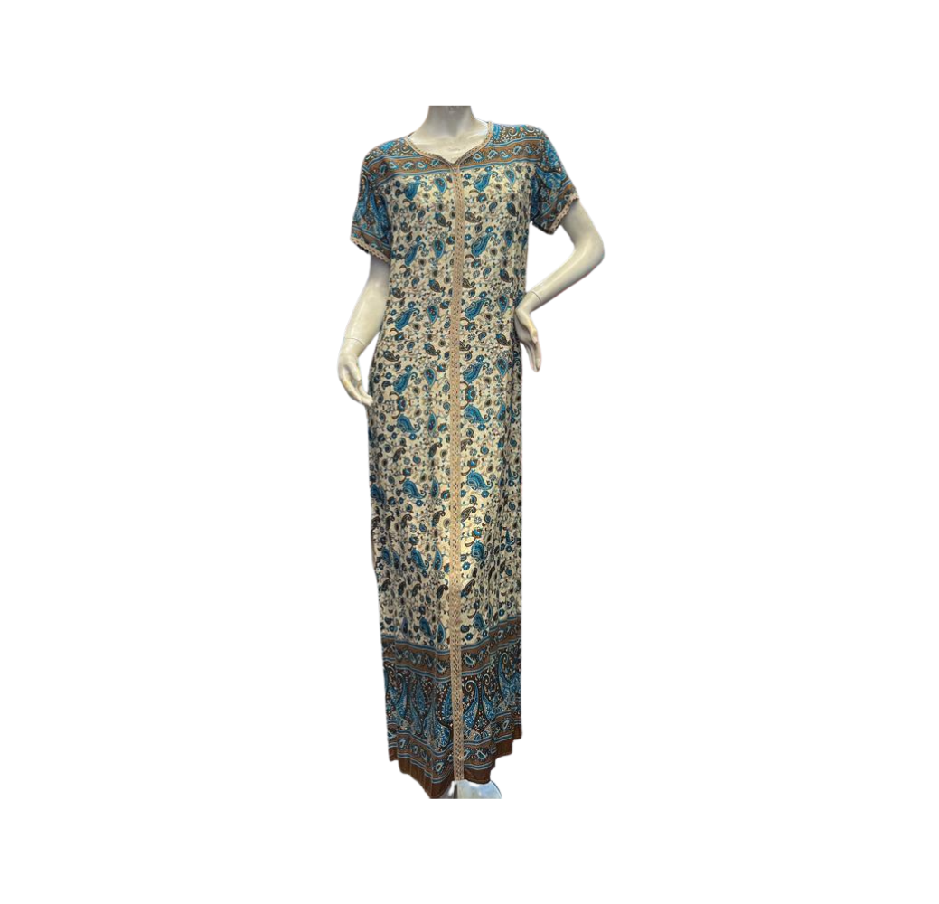 Robe fleurie colorée – Bleu & Biege
