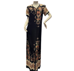 Robe fleurie colorée – Noir & orange 