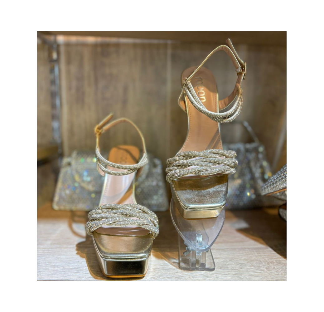 Sandales à talons plateforme strass doré Sandales à talons plateforme strass doré