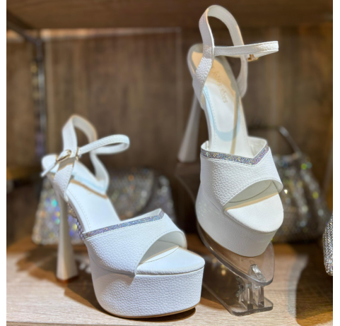  Sandales à talons plateforme blanc strass