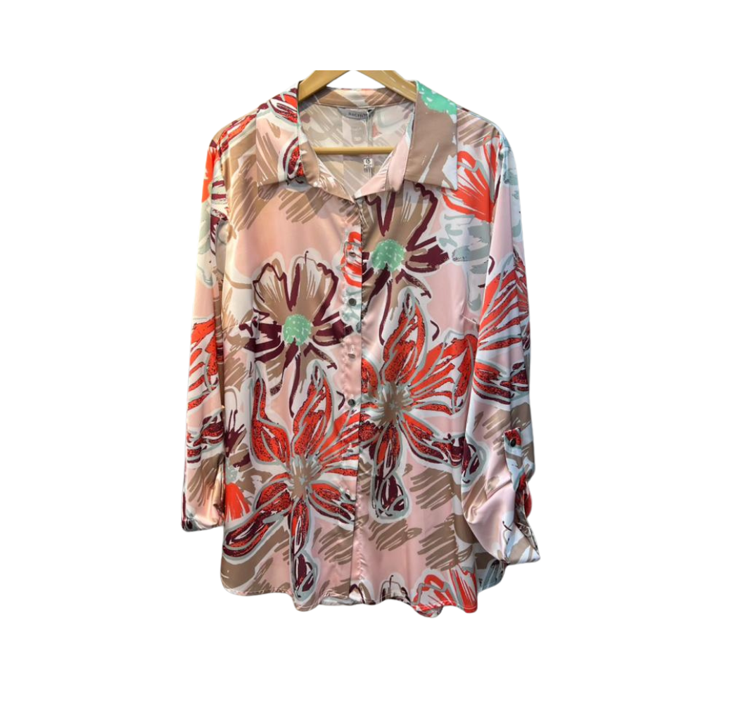 Chemise femme à motifs rouge et beige 