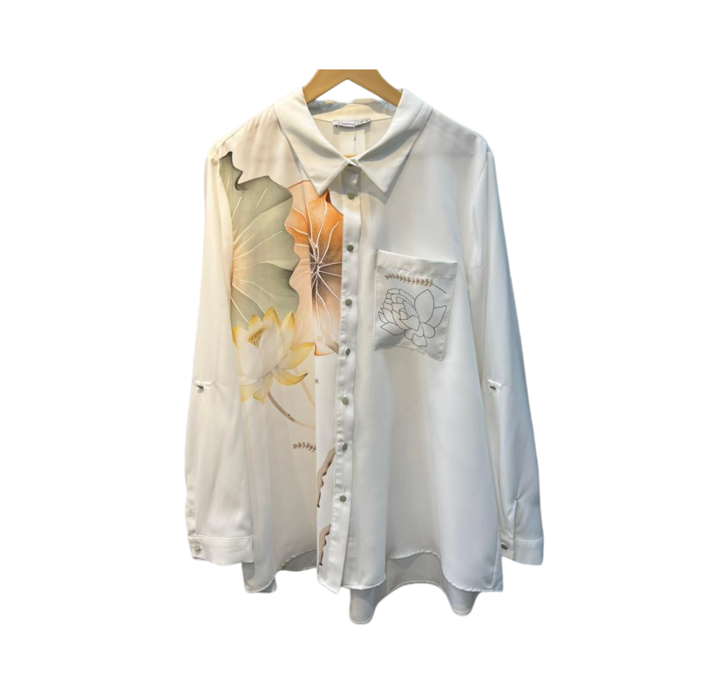 Chemise femme à motifs vert et orange 