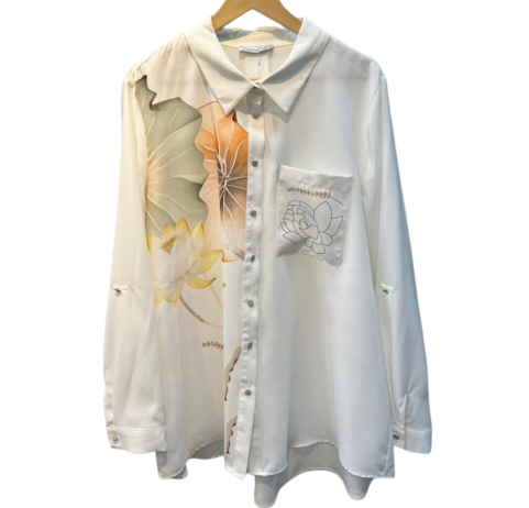 Chemise femme à motifs vert et orange 