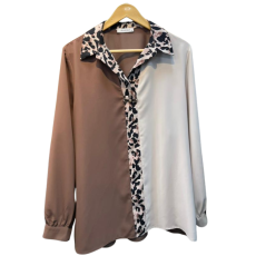 Chemise femme beige et marron à motifs léopard