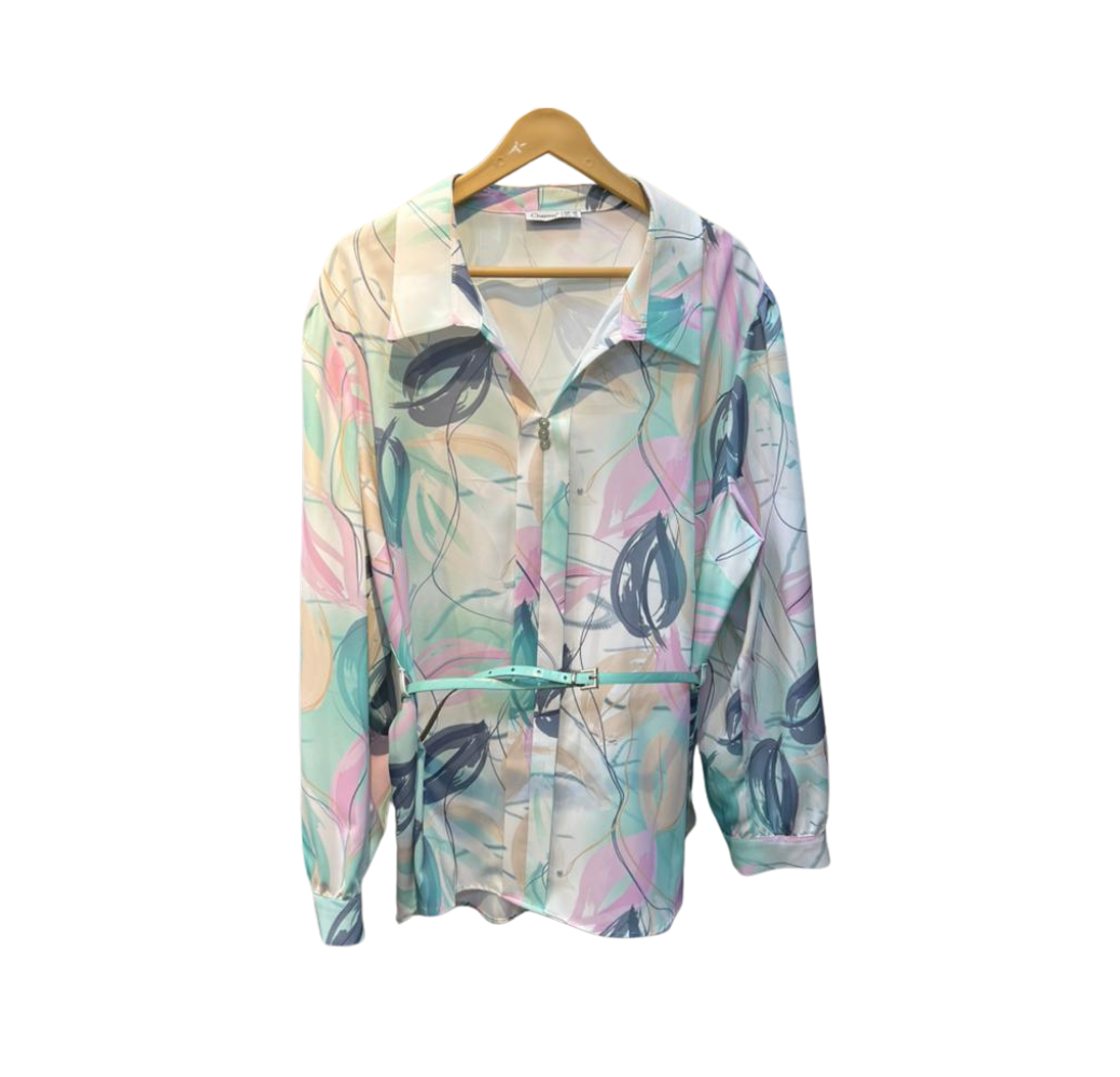 Chemise femme à motifs rose et vert 