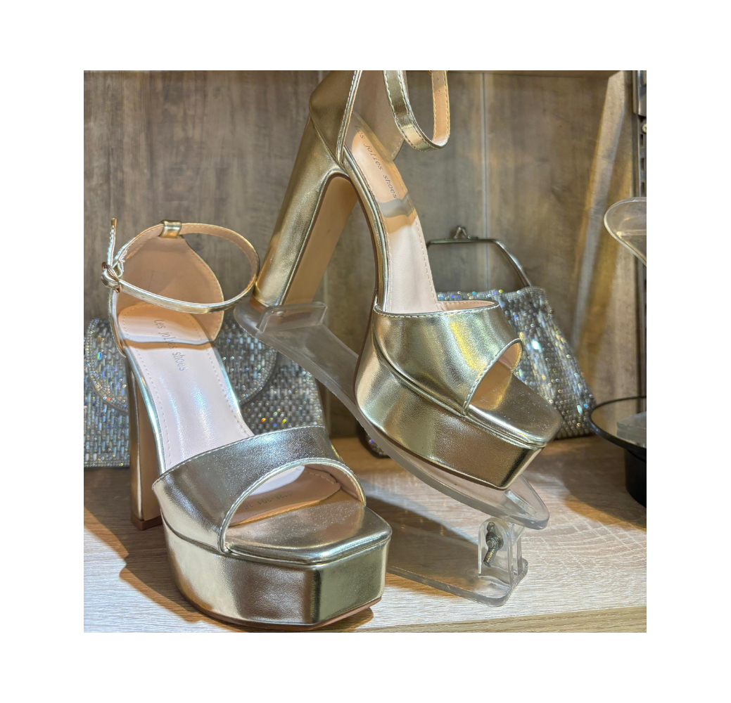 Sandales brillantes à talons plateforme doré Sandales brillantes à talons plateforme doré
