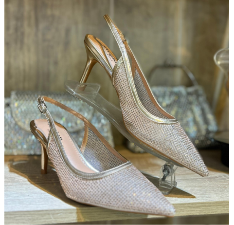 Escarpins à strass doré