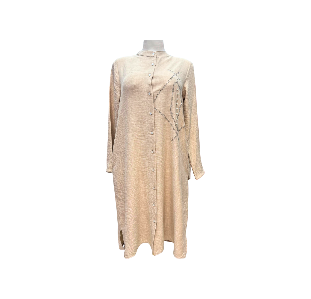 Liquette mi-longue beige avec strass Liquette mi-longue beige avec strass