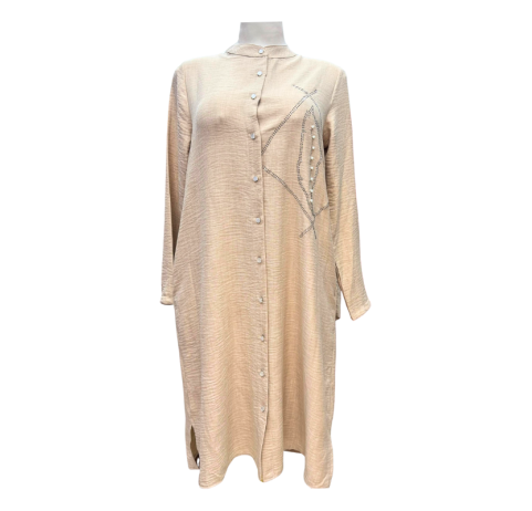 Liquette mi-longue beige avec strass