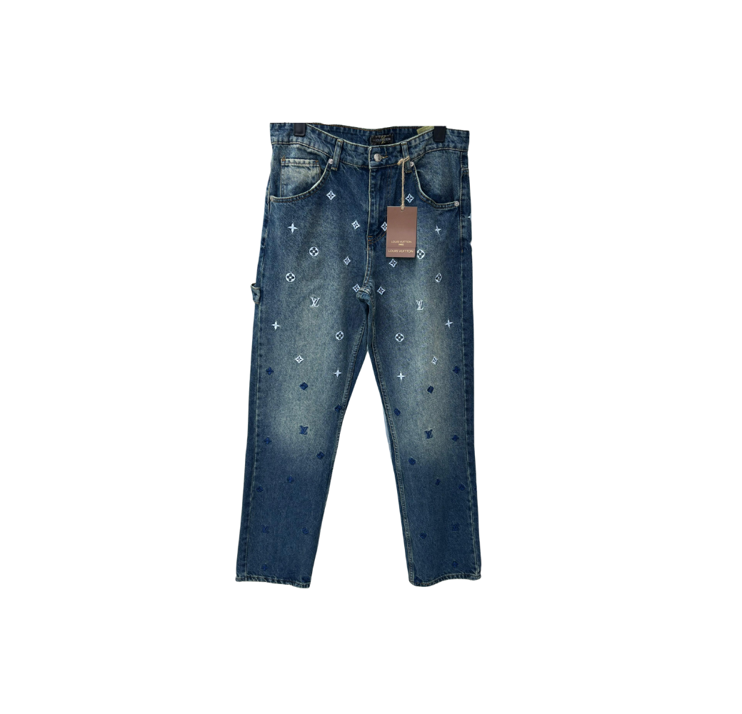 Pantalon en jean LV bleu décoloré Pantalon en jean LV bleu décoloré