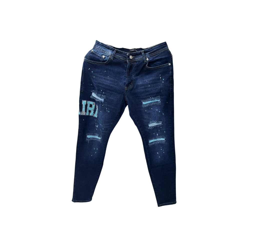 Pantalon en jean Amiri déchiré bleu nuit Pantalon en jean Amiri déchiré bleu nuit