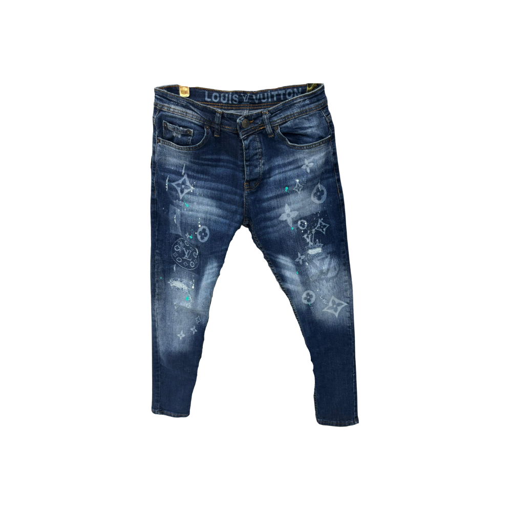 Pantalon en jean LV décoloré bleu Pantalon en jean LV décoloré bleu