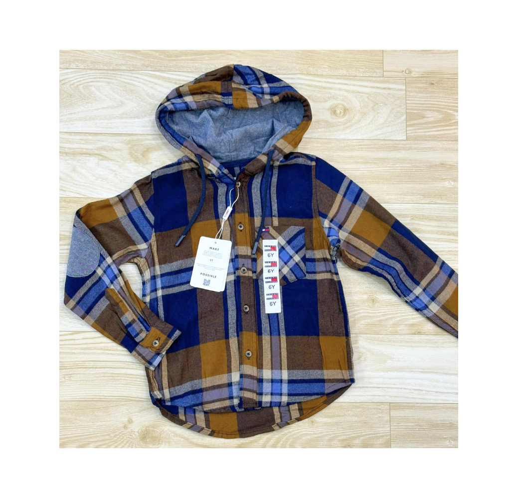 Chemise à carreaux jaune avec capuche Chemise à carreaux jaune avec capuche