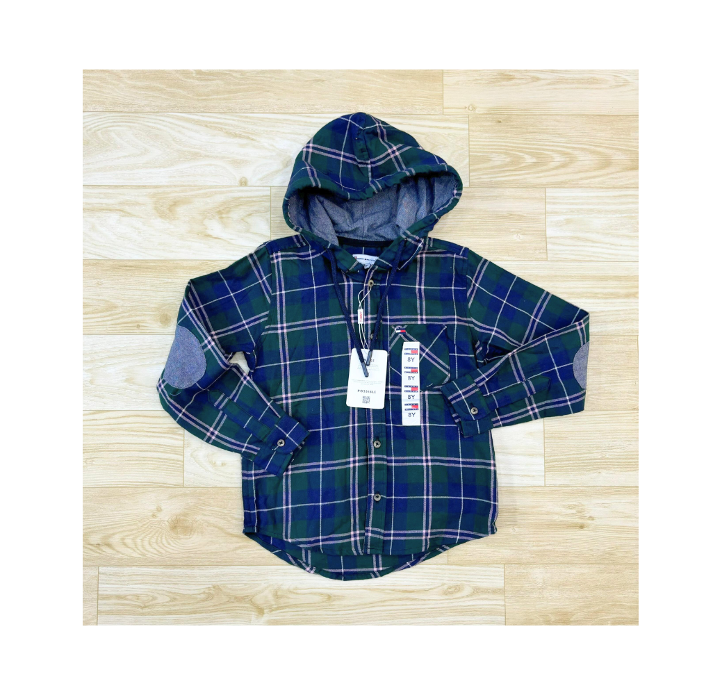 Chemise à carreaux verte avec capuche Chemise à carreaux verte avec capuche